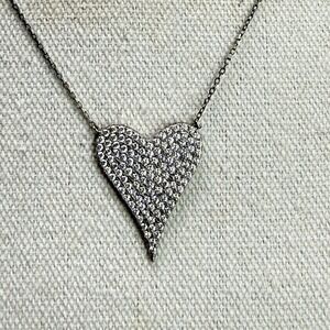 Sparkling Pave Heart Pendant Necklace Sterling Silver Chain